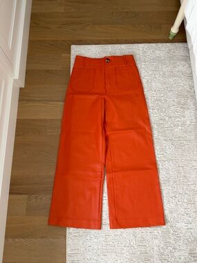 Anthropologie Orange Leather Pants